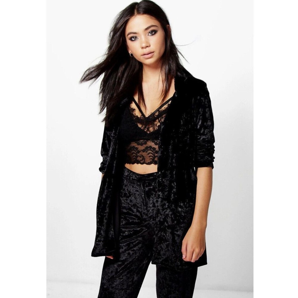 Hyfve Crushed Velvet Blazer Black Open Front Pockets Women's Size Small NWOT's